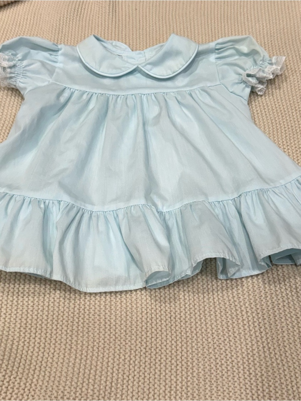 Classic Vintage Peter Pan Collar Dress/Baby Top in Light Blue 6-9mo